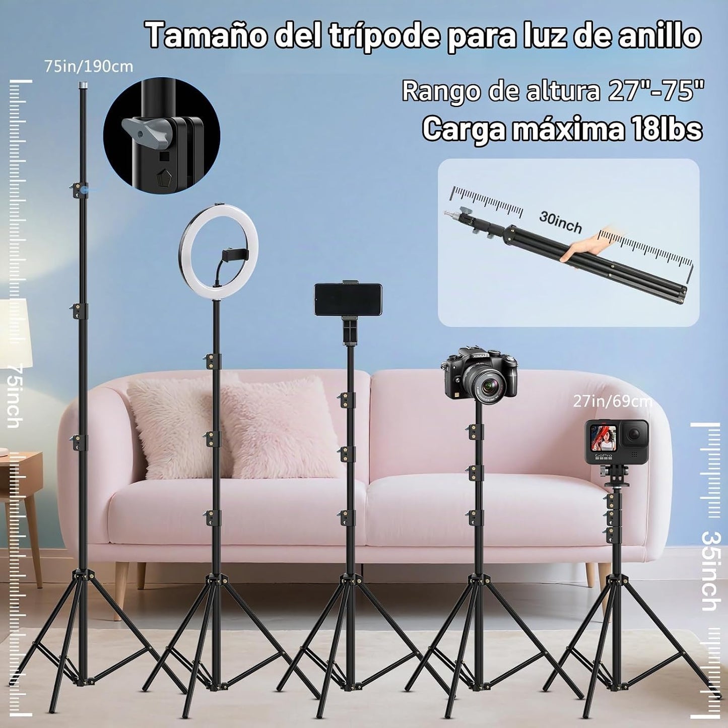 MACTREM Anillo de luz grande de 22 pulgadas con soporte para maquil...