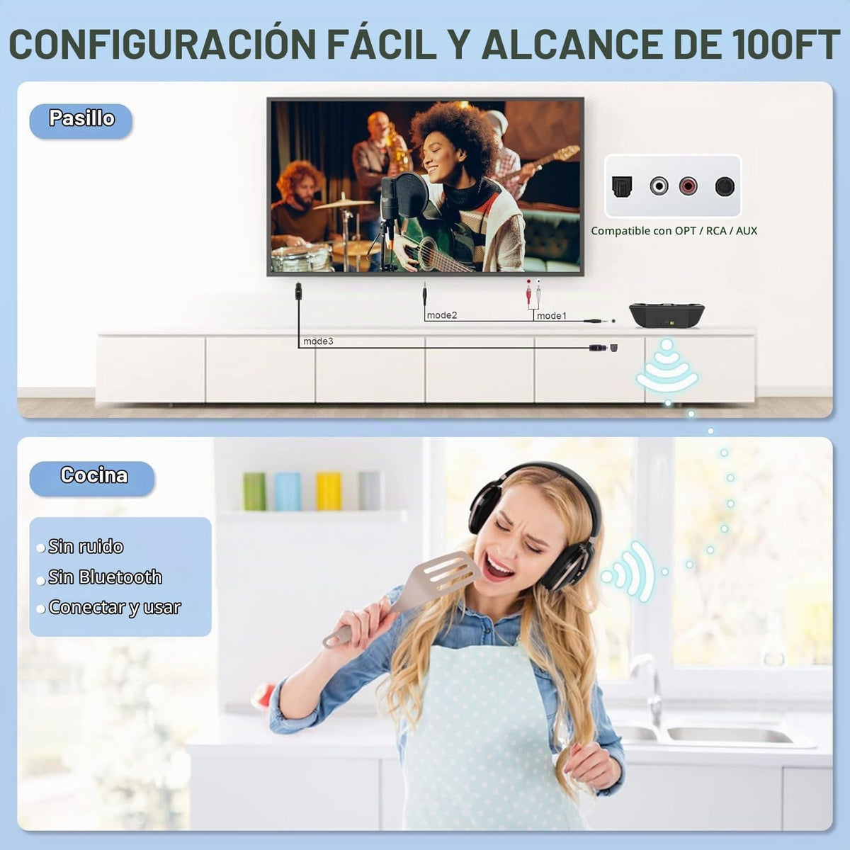 Daysnew Auriculares inalámbricos ópticos para ver televisión, auric...