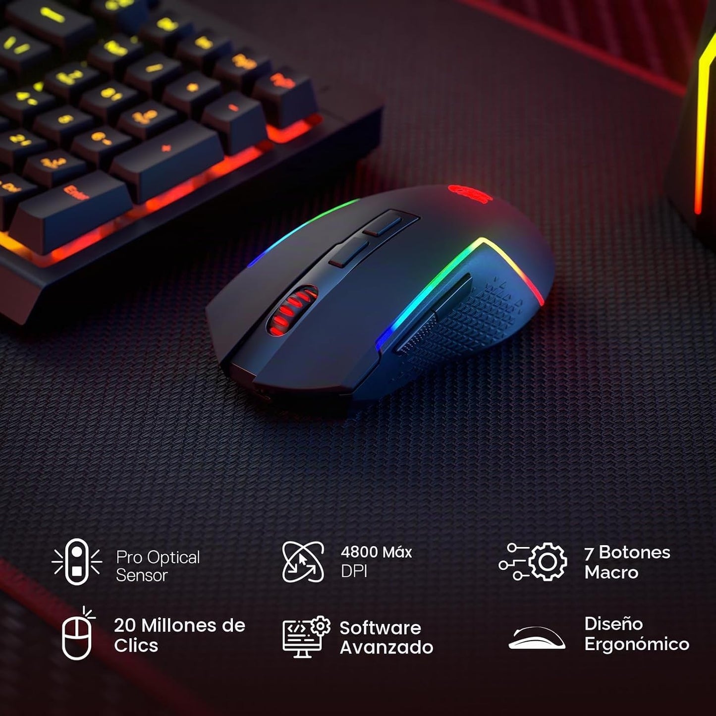 Redragon S142 Combo de teclado y mouse inalámbricos para juegos, te...