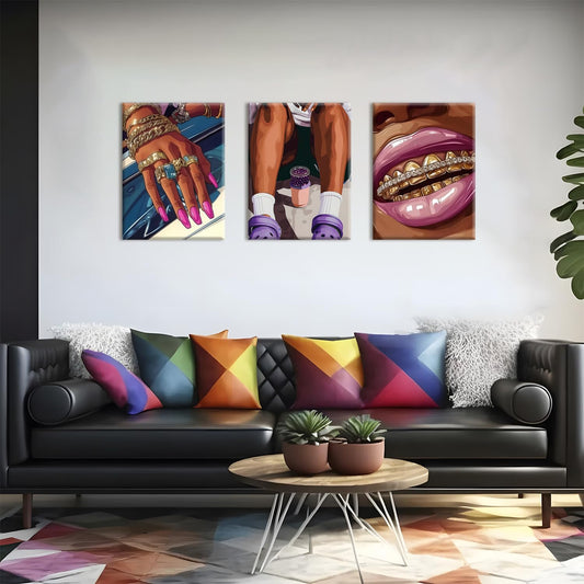 Juego de 3 pinturas enmarcadas para pared de chicas negras, pintura...
