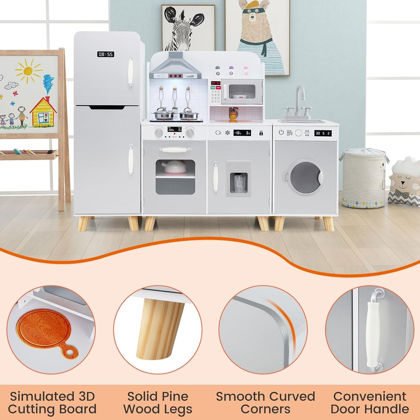 Costzon Cocina de juego de 3 piezas para niños, juego de cocina de...