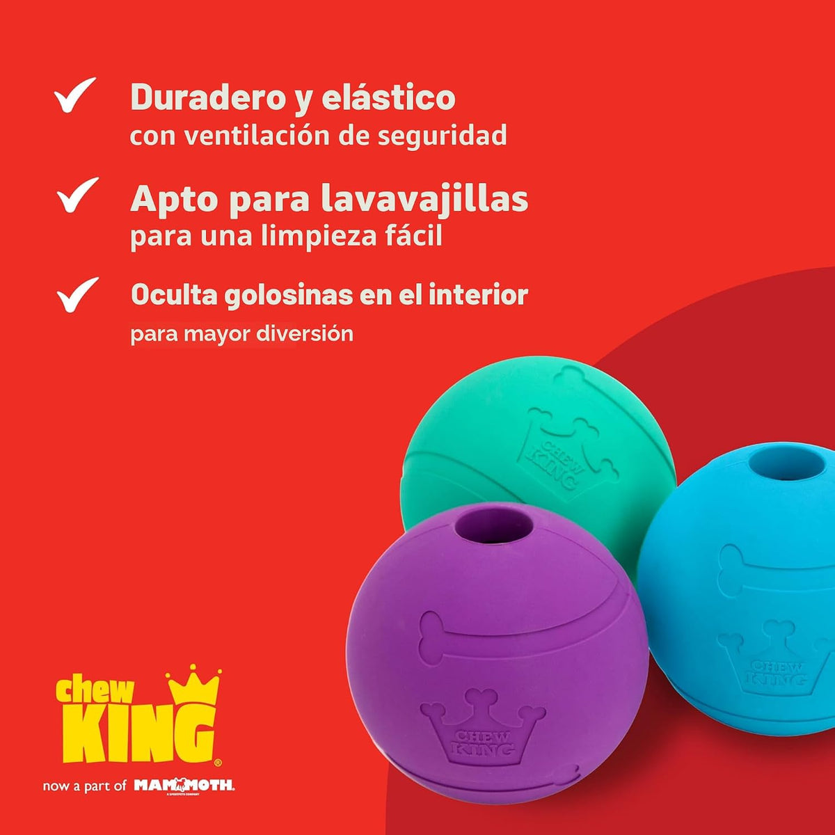 Chew King - Pelotas para lanzar y buscar, juguete de goma natural e...