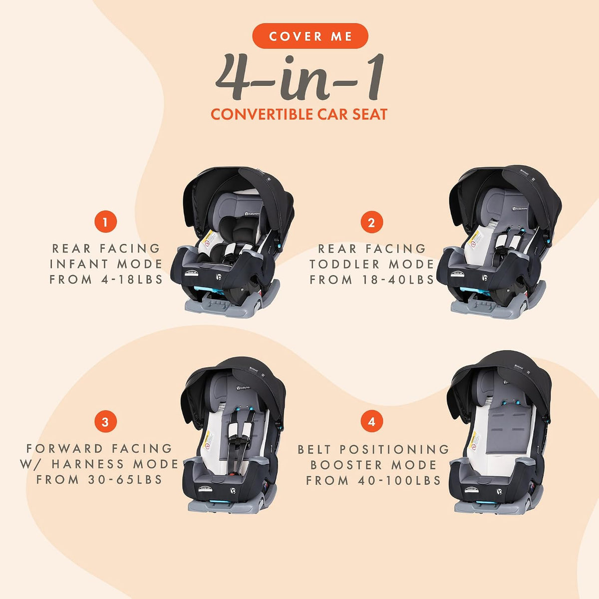 Baby Trend Cover Me - Asiento convertible 4 en 1 para bebé\/niño pe...