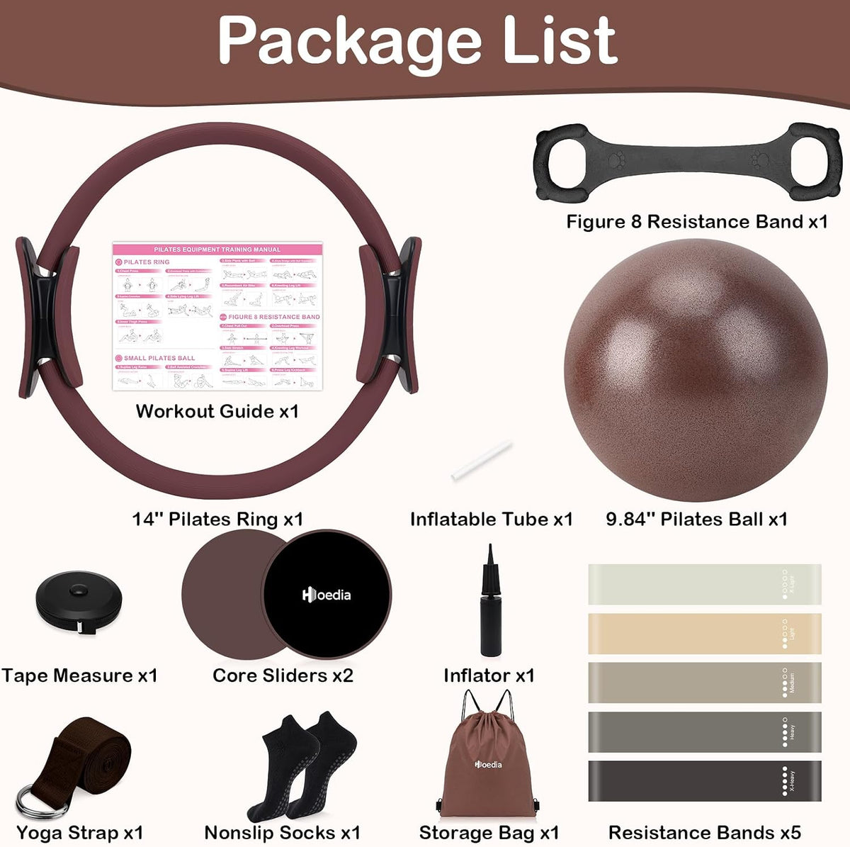 Hoedia Kit de Pilates de 17 Piezas para Mujeres, Equipo de Pilates...