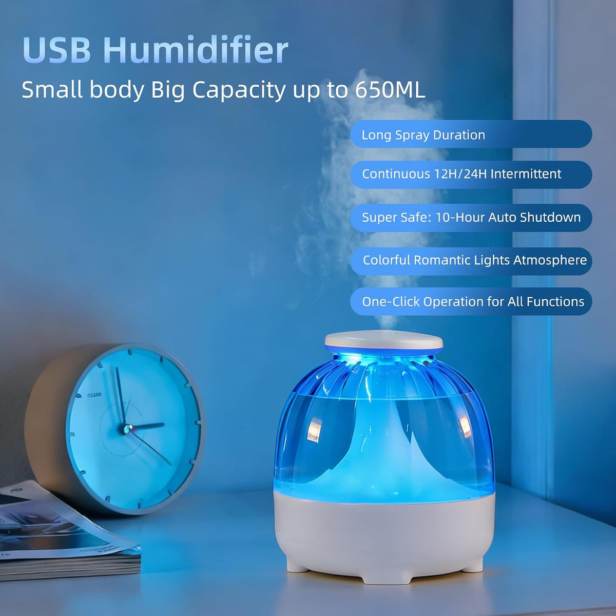 Humidificadores USB de 22 fl oz para dormitorio, humidificador de n...