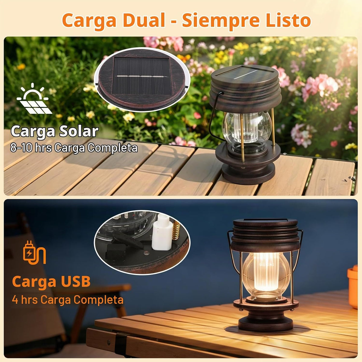 Linternas solares, doble carga solar y USB, luces colgantes y de ca...