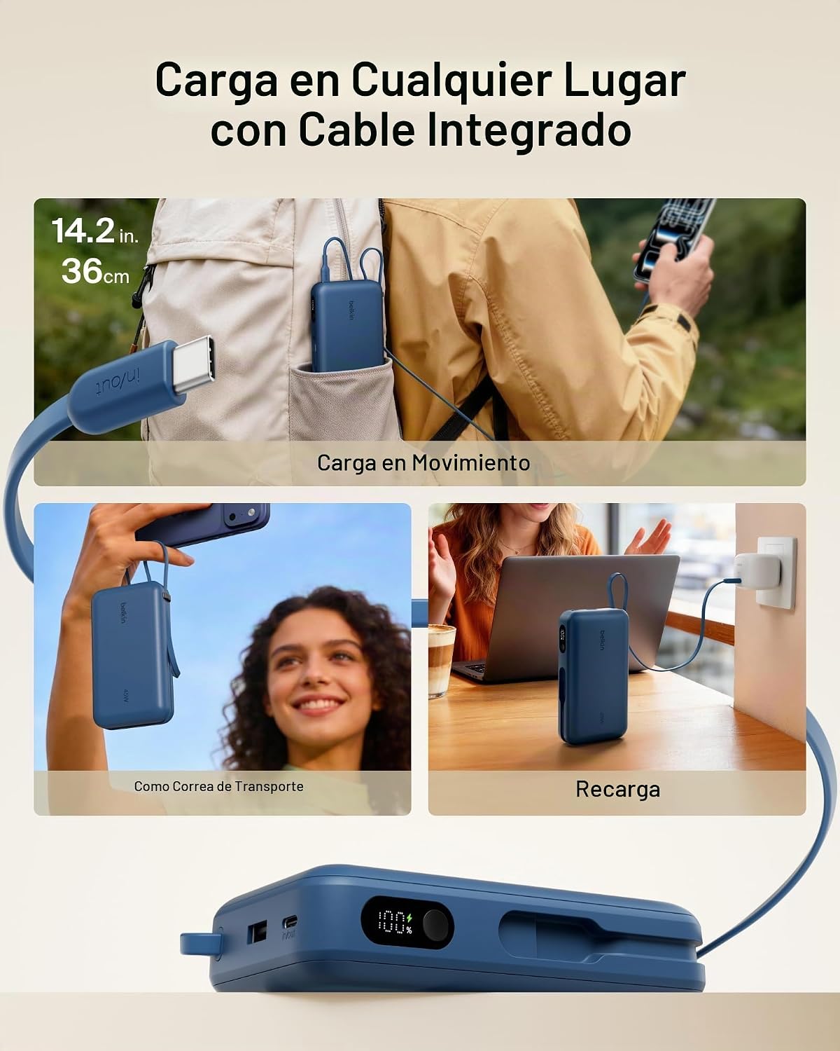 Belkin 20000mAh 45W Cargador portátil Power Bank con cable USB C in...