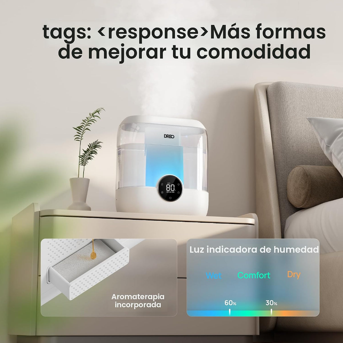 Dreo Humidificadores de llenado superior de 6 L para dormitorio, ti...