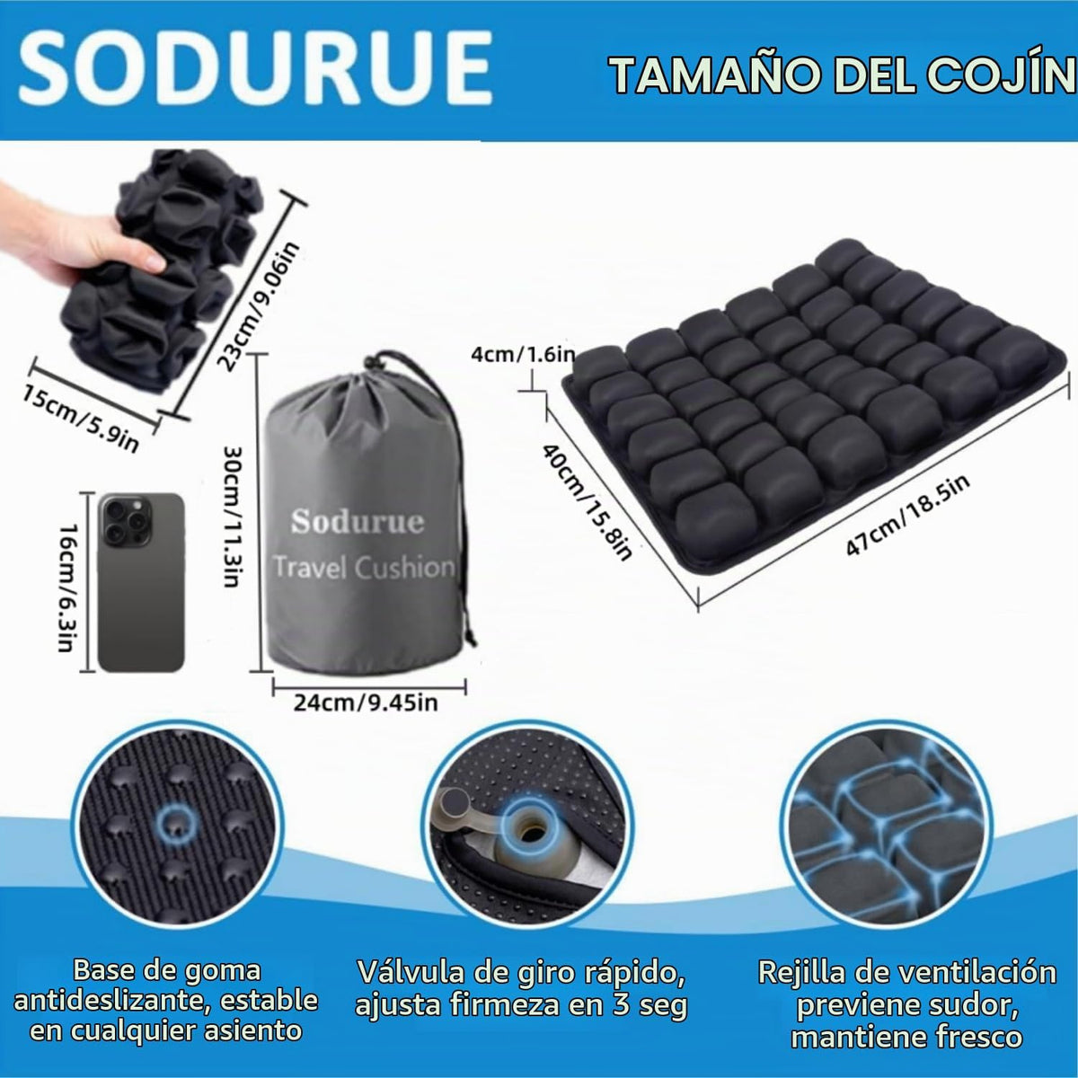 Sodurue - Cojín de viaje, cojín de asiento de avión para vuelos lar...
