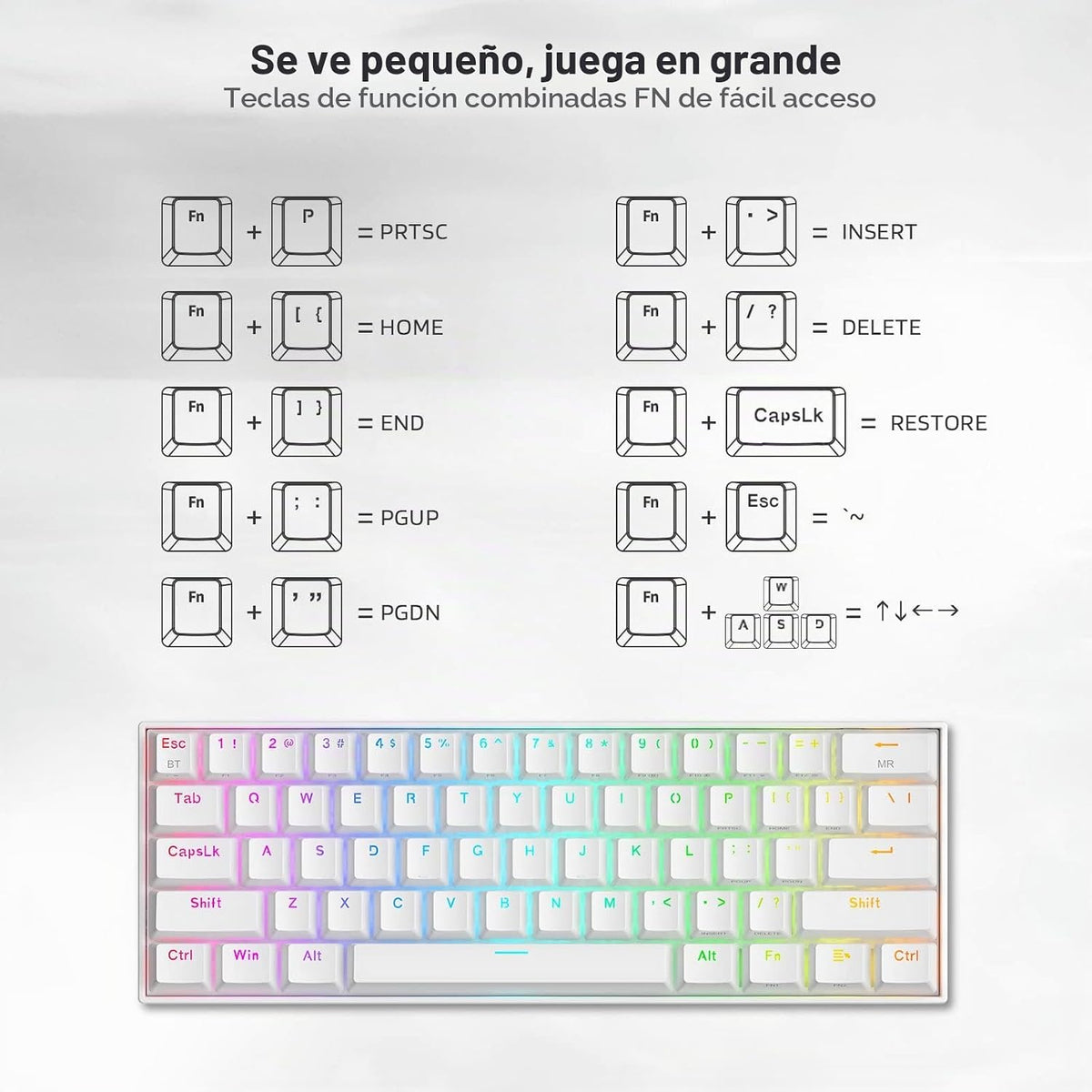 Redragon Teclado Mecánico Inalámbrico RGB K530 Pro Draconic 60%, BT...