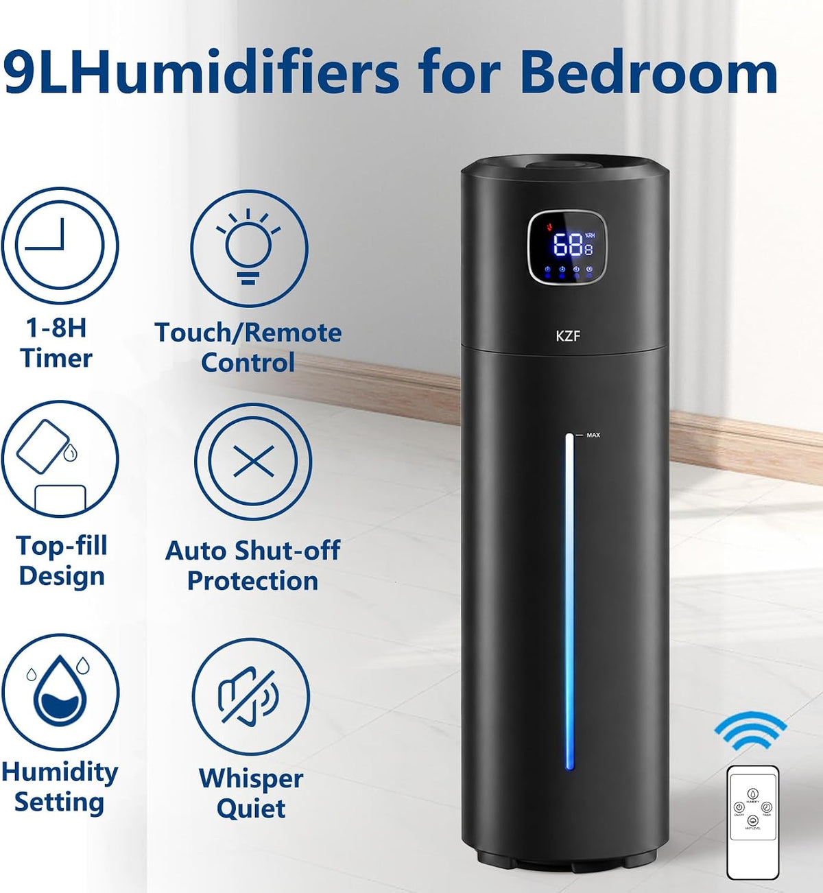 KZF Humidificador grande para dormitorio (negro, 2.5, galones) | Fu...