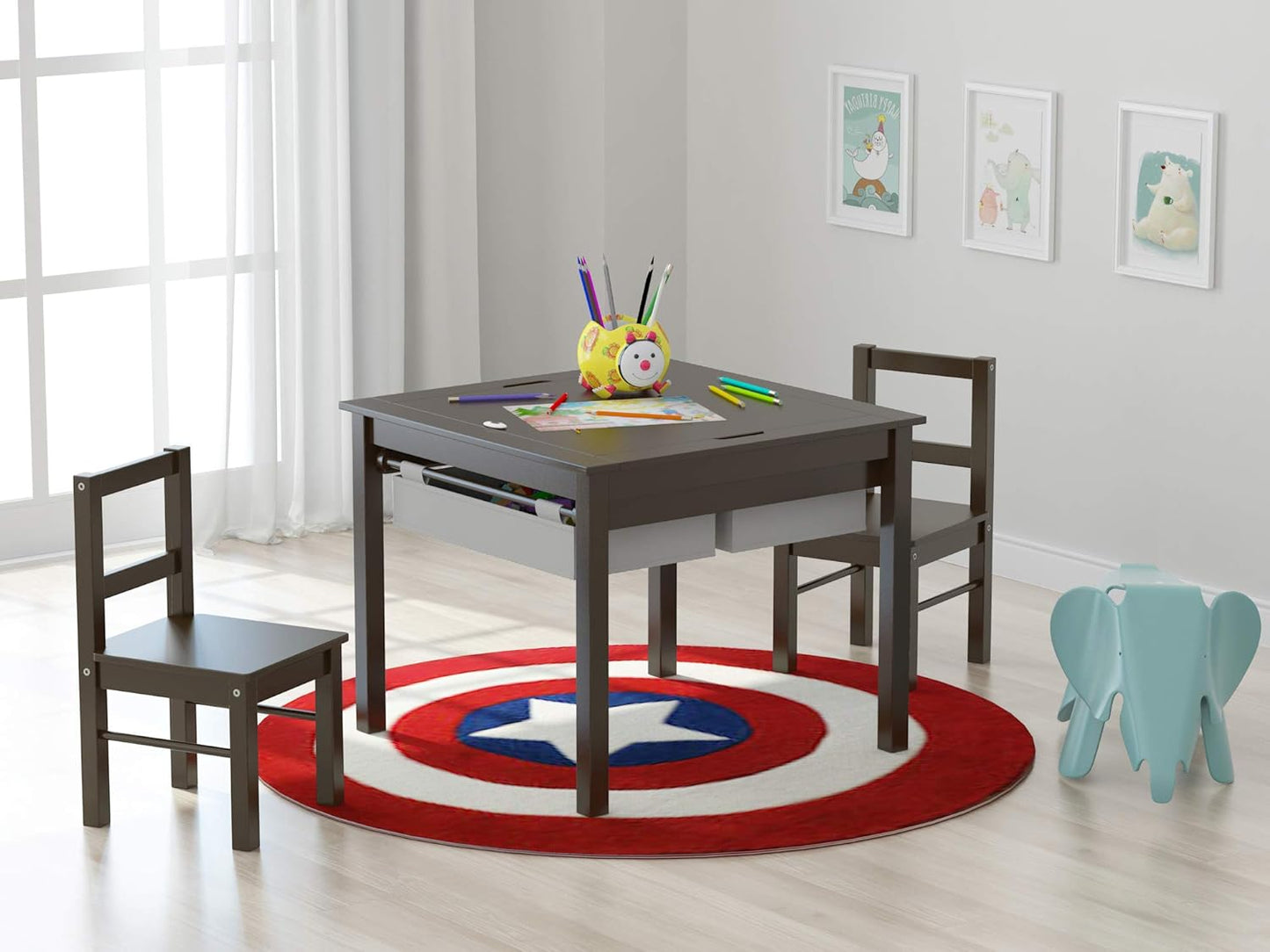 UTEX Juego de mesa de construcción para niños 2 en 1 de madera con...