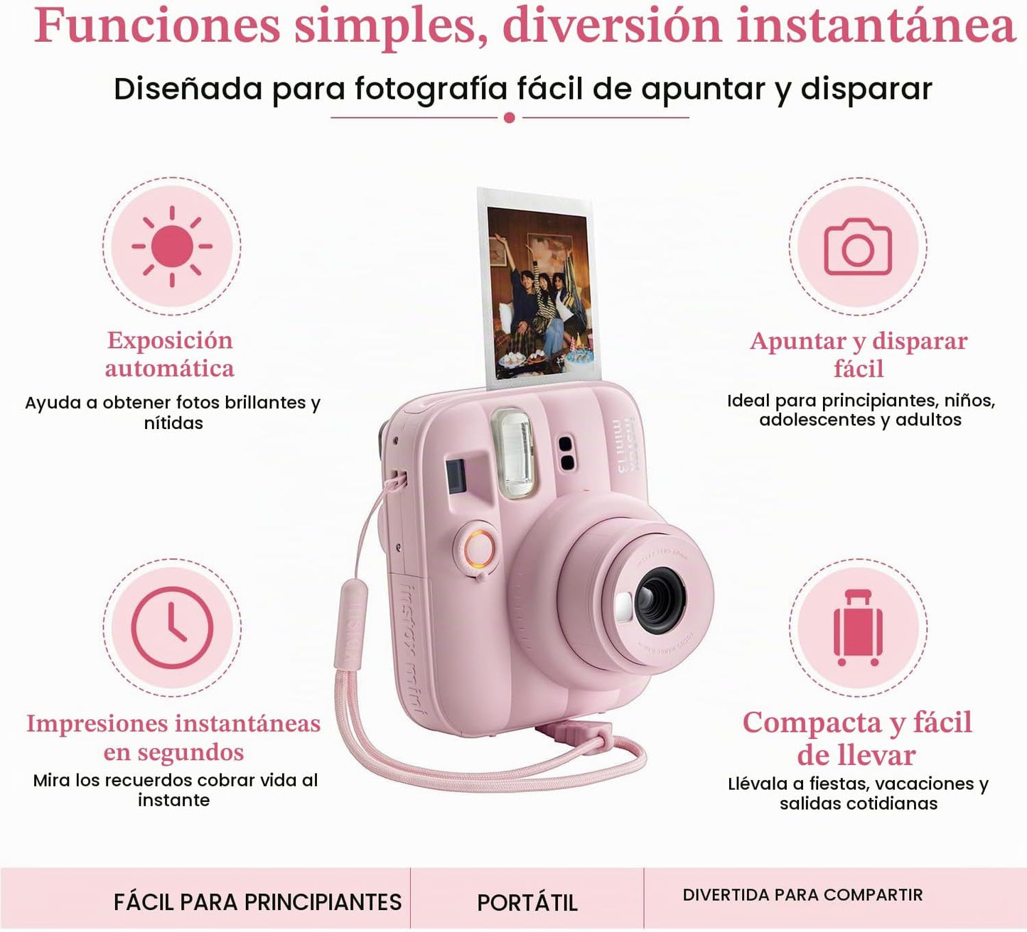 FUJIFILM Instax Mini 13 - Paquete de cámara instantánea rosa carame...
