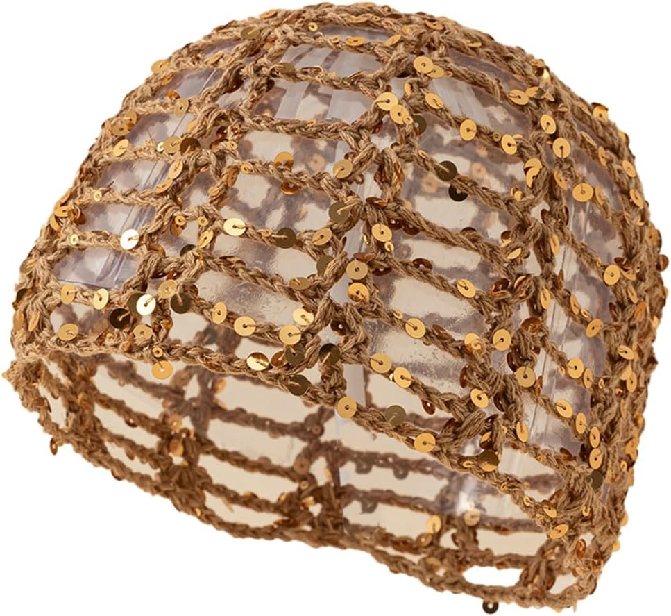 Bagkeak Gorro de malla con lentejuelas brillantes para mujer, estil...