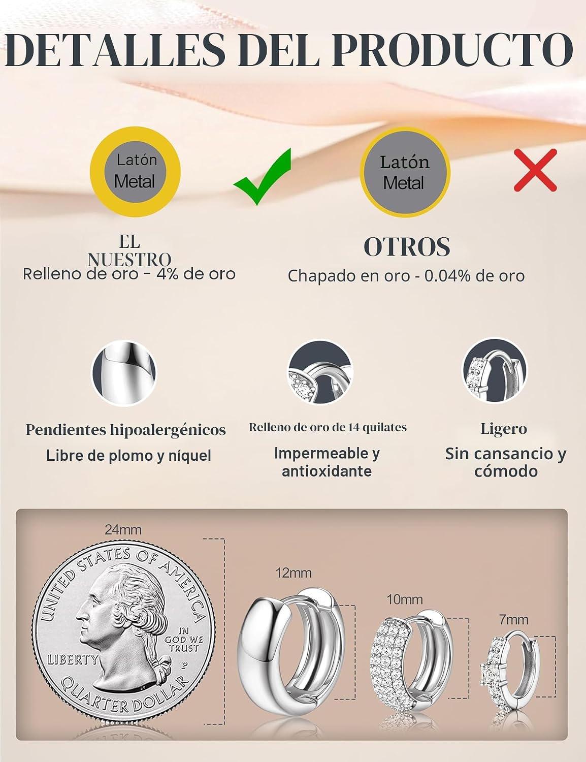 LOLIAS Pequeños aretes de aro gruesos chapados en oro de 14K para m...