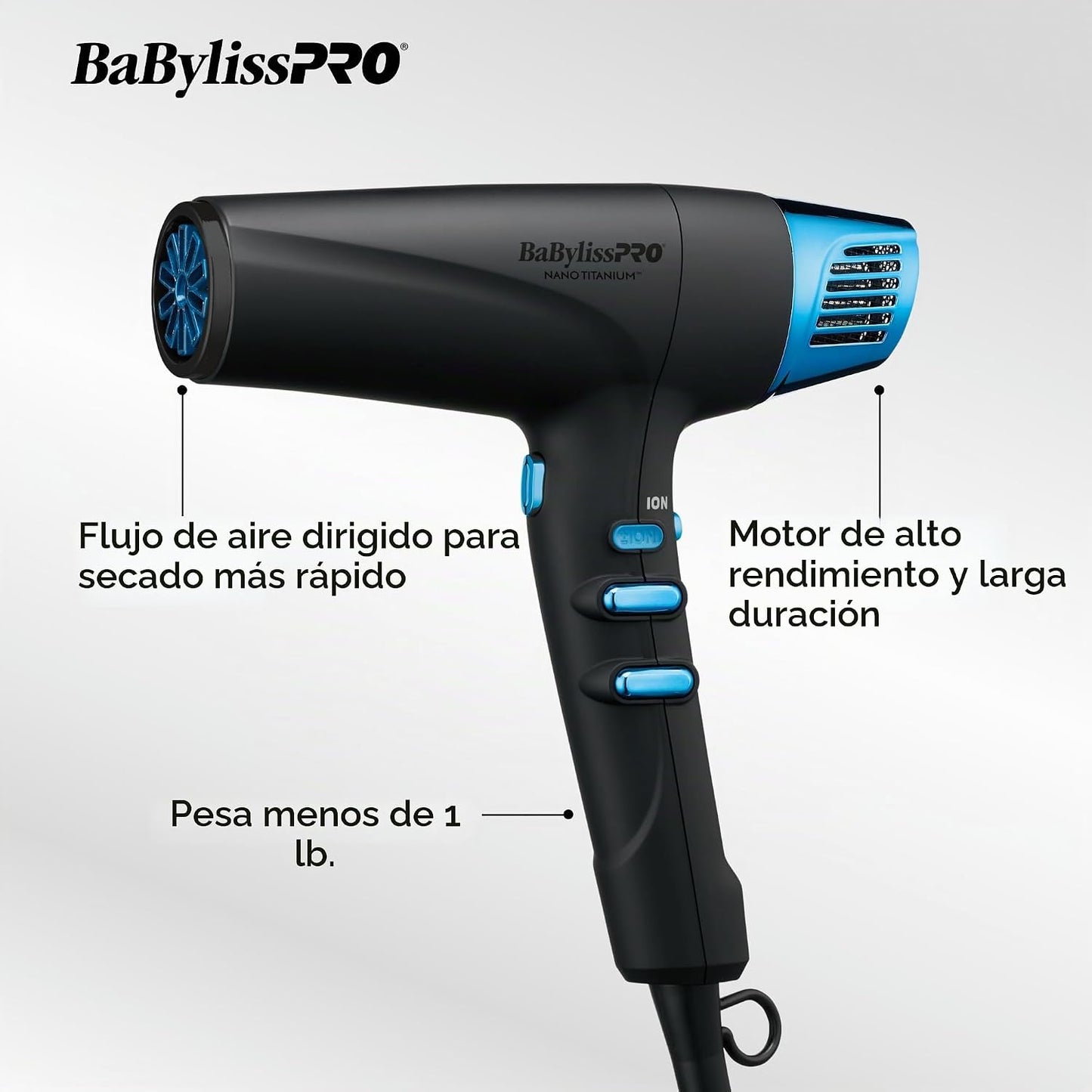 Secador de pelo BabylissPRO Nano Titanium, secador profesional de 1...