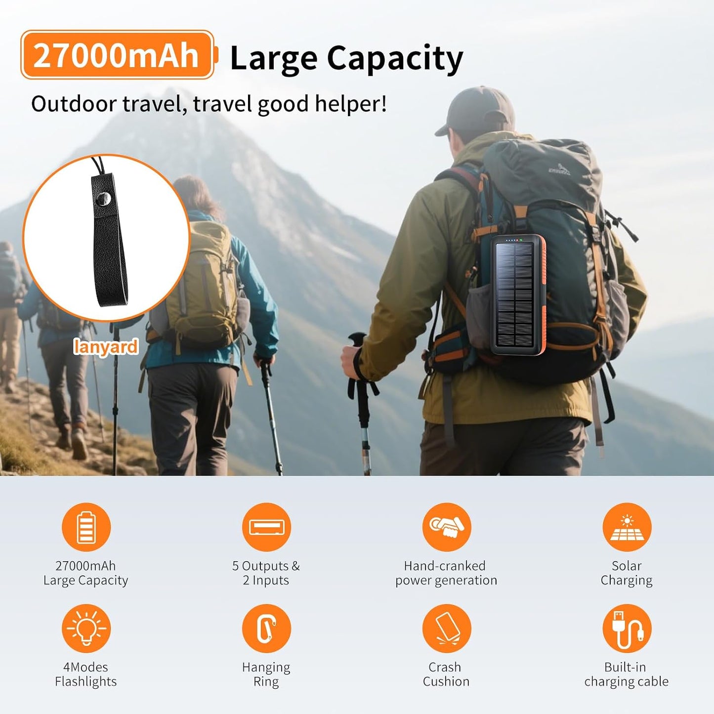 boogostore Cargador solar de 27000 mAh, cargador portátil con 4 sal...