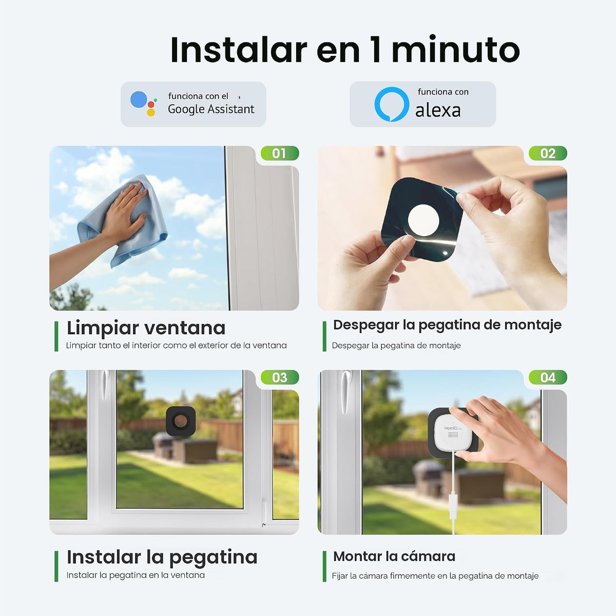 HOMIQ LIFE Cámara de seguridad para ventanas 2K, cámaras WiFi inter...