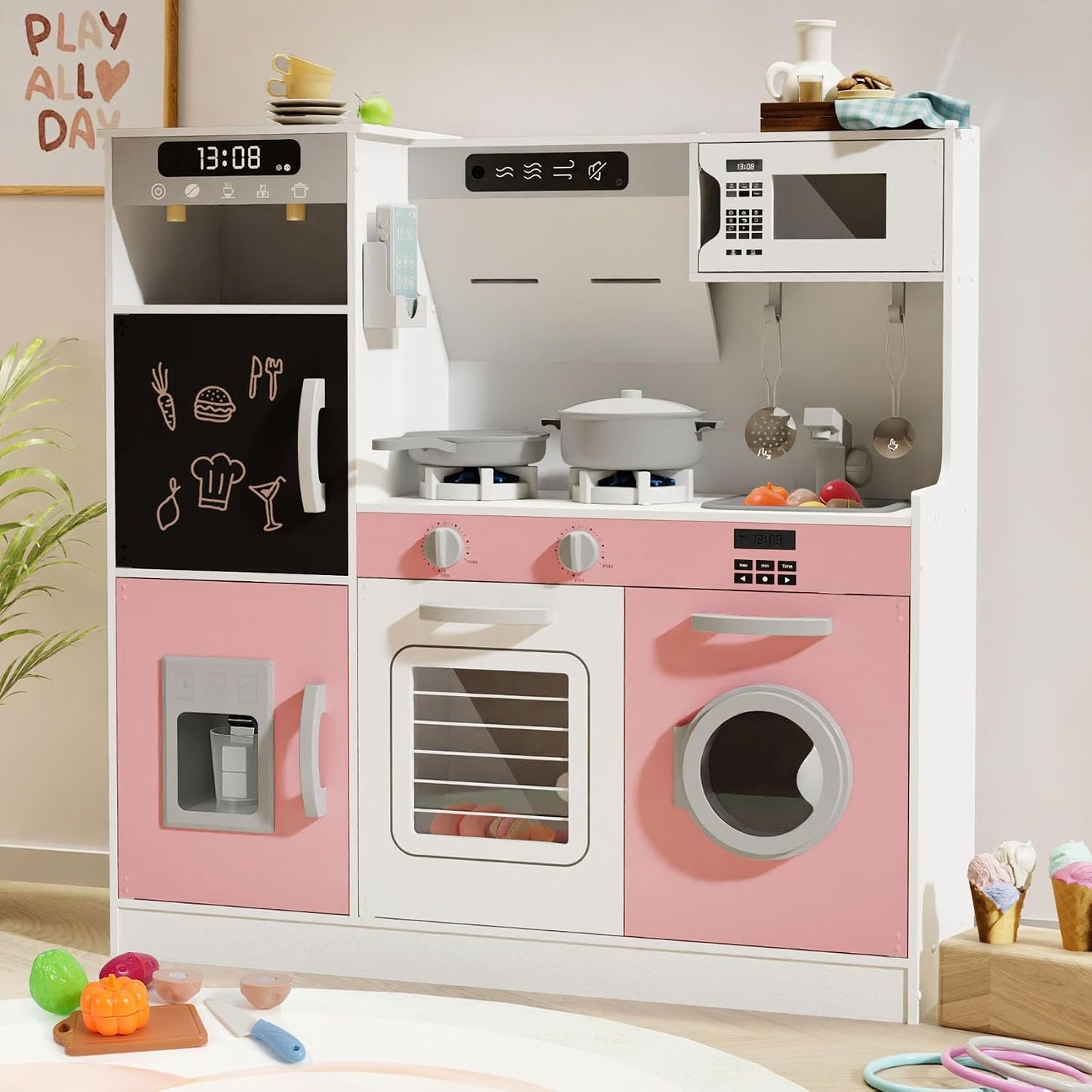 BIERUM Cocina de Juguete con Luces y Sonidos Realistas, Juego de Co...