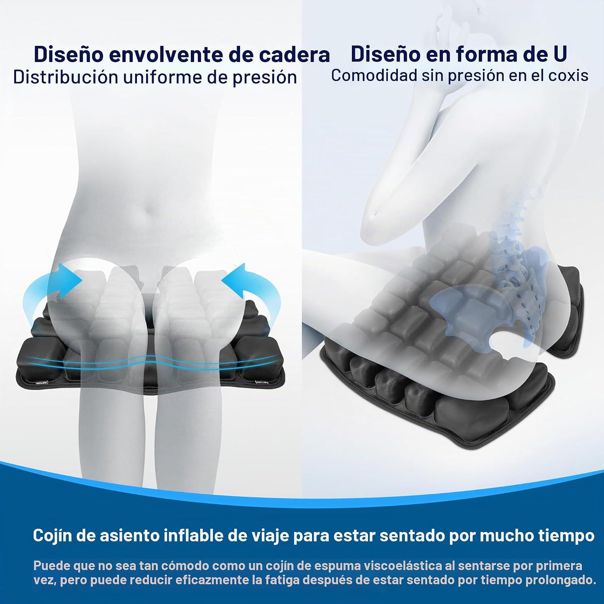 Cojín de asiento de viaje con bomba incorporada, cojín de asiento d...