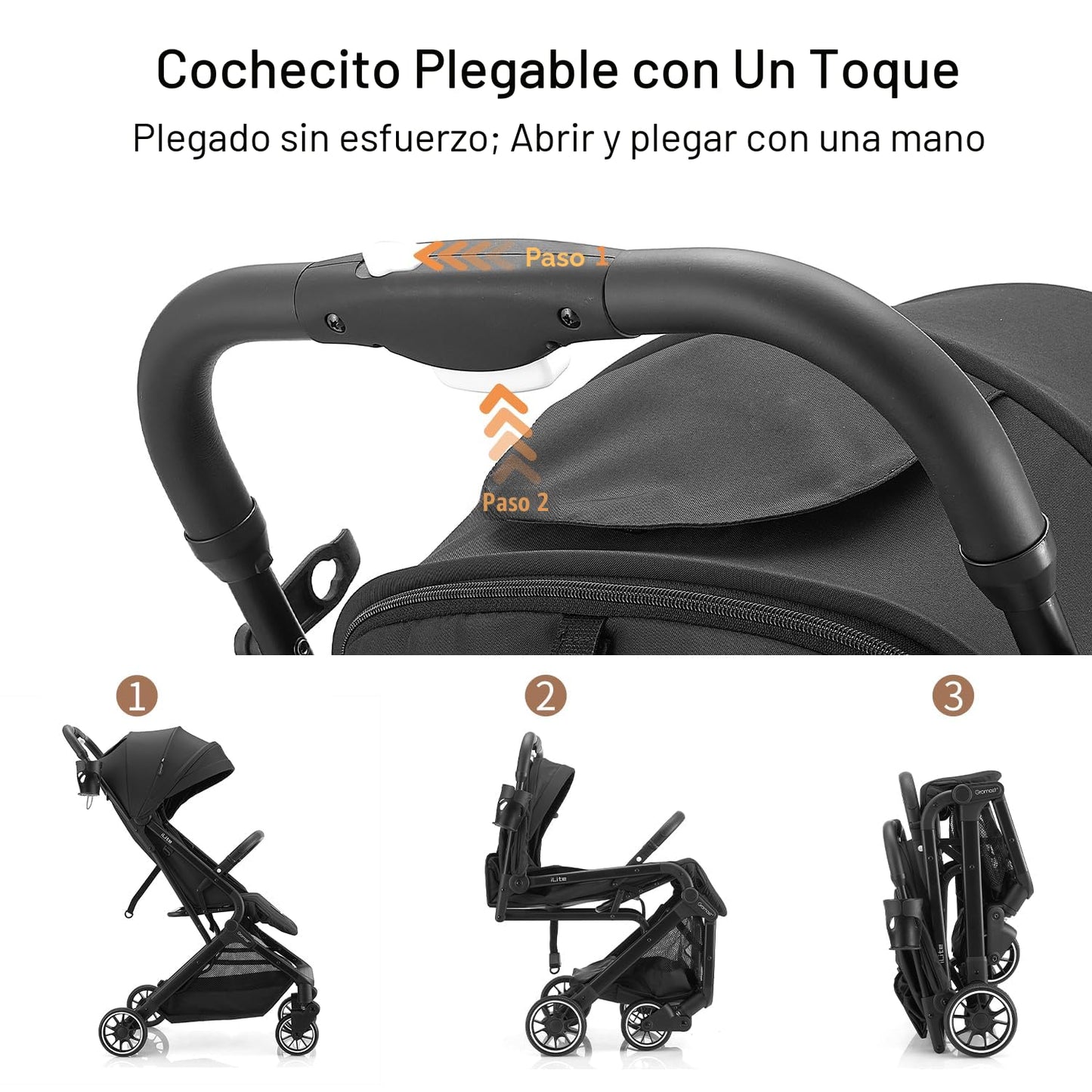 Gromast Cochecito de bebé plegable compacto, cochecito de viaje lig...