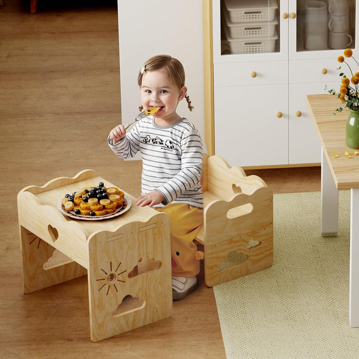 BPMFDTNL Montessori - Juego de mesa y silla para niños pequeños, me...