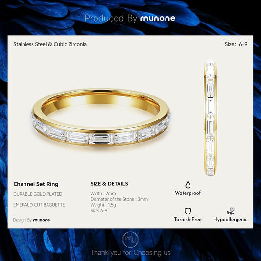 munone Anillos de boda de eternidad con circonita cúbica de corte e...