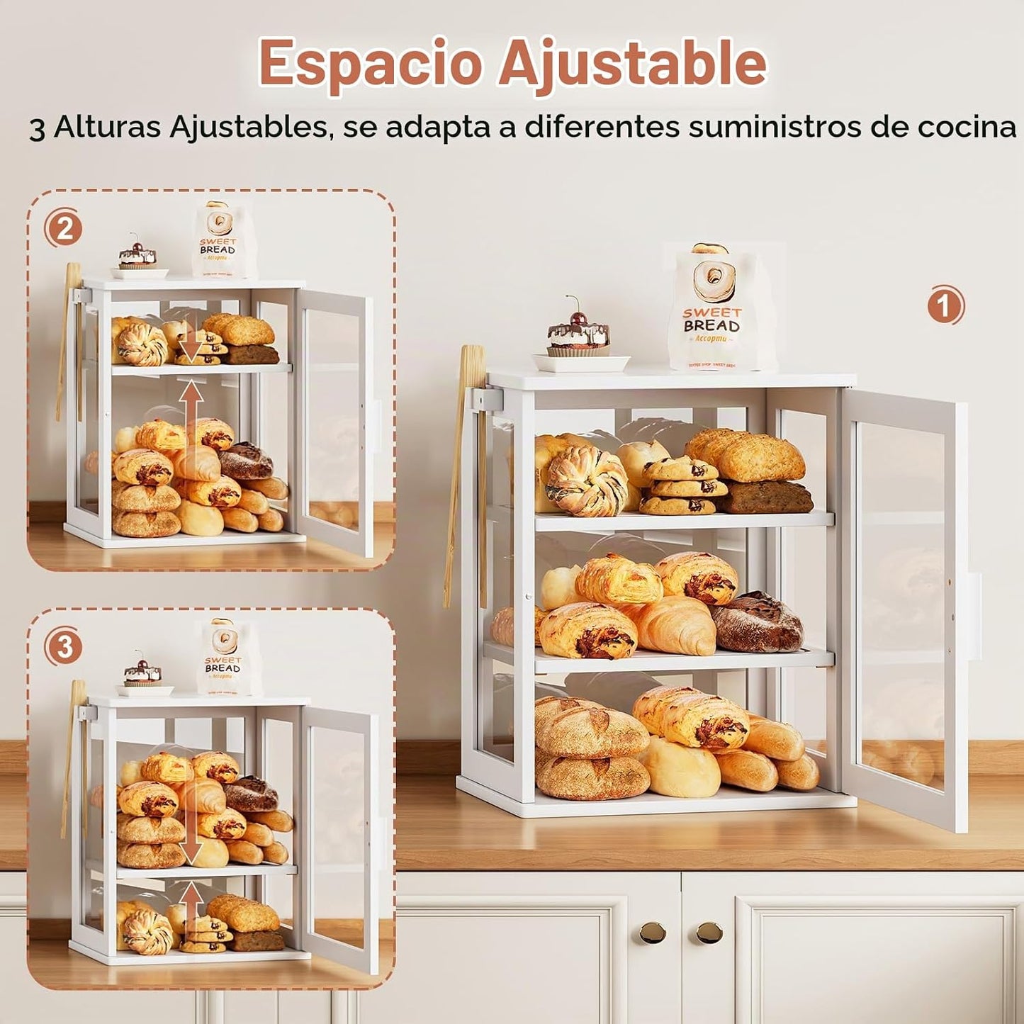 WOWLIVE Caja de Pan para Encimera de Cocina, Contenedor de Almacena...