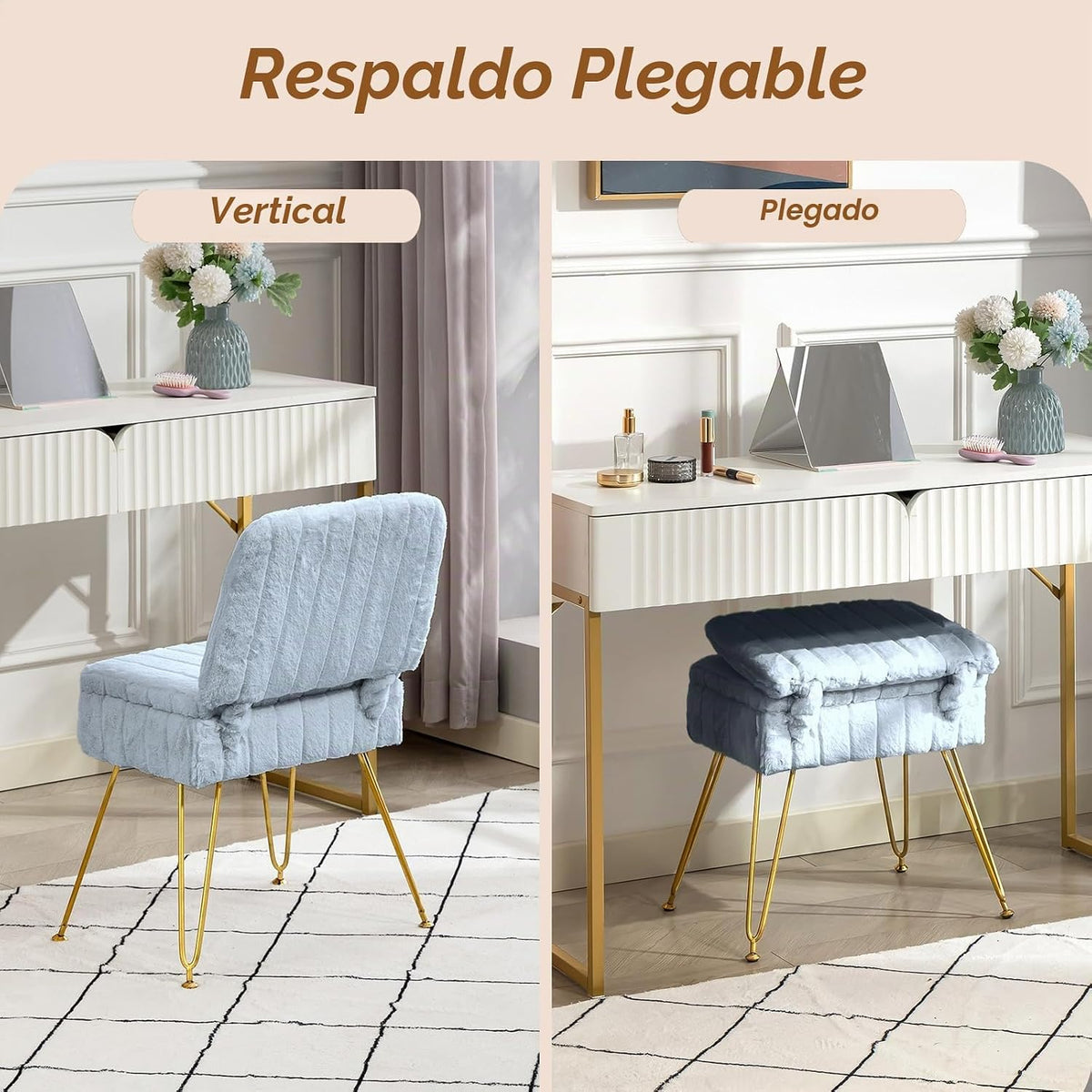 Manyday Silla de tocador con almacenamiento, cómoda otomana con res...