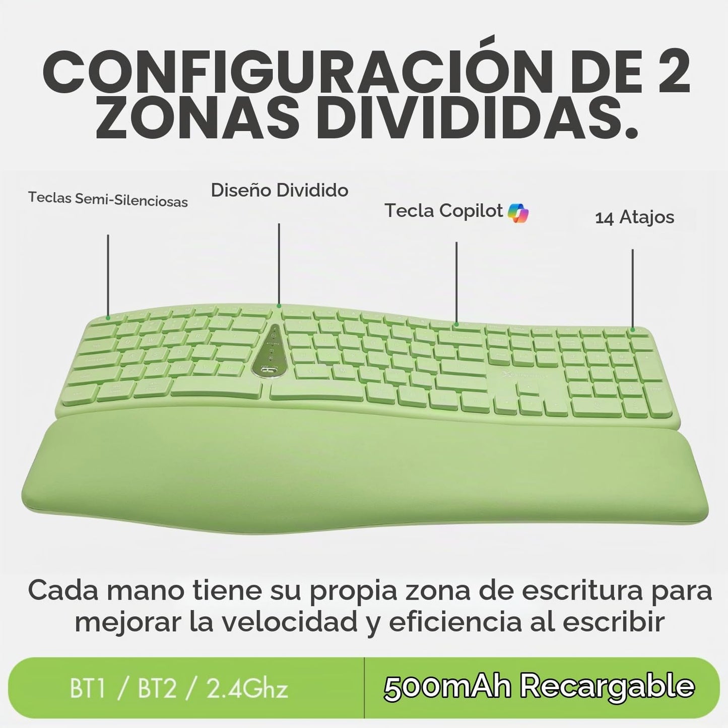 X9 Green Ergonómico Teclado Ratón Combo Inalámbrico - Escribe Cómod...