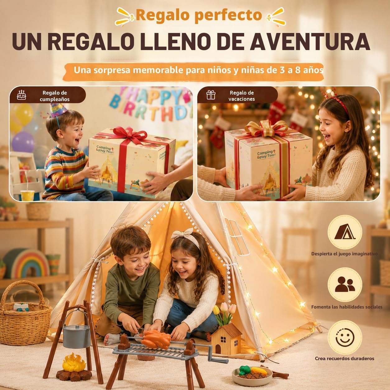 Tienda de campaña tipi para niños con juguetes de simulación de bar...