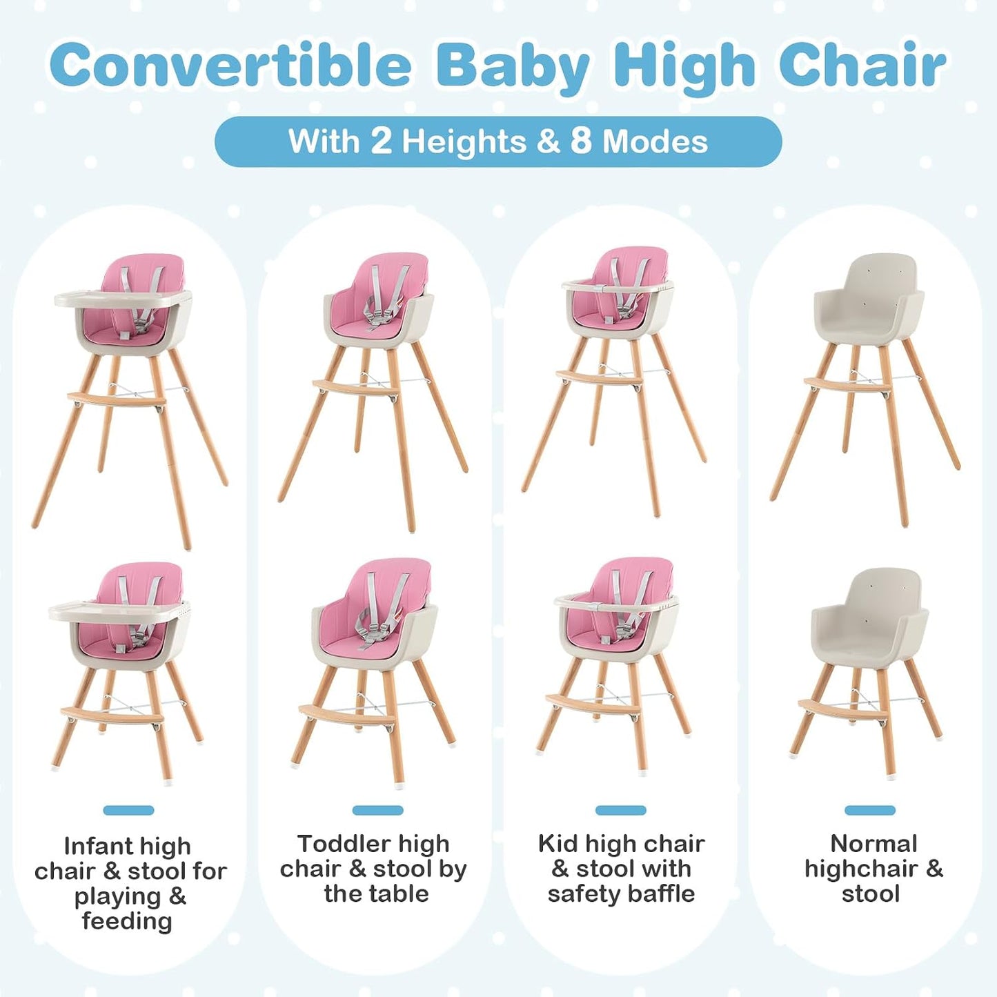HONEY JOY Silla alta para bebé, silla alta 6 en 1 de madera Eat &am...