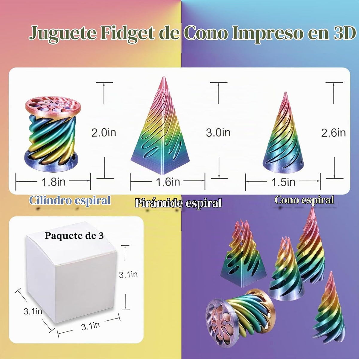 3 piezas 3D impreso pirámide imposible passthrough escultura, cono...