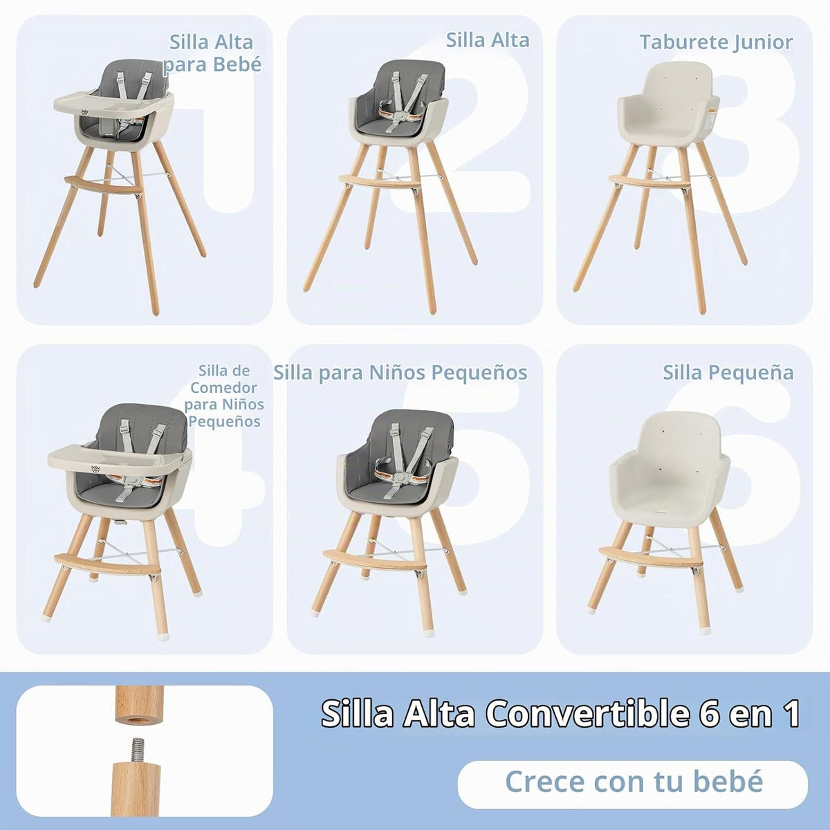 BABY JOY Silla alta para bebé, trona convertible 3 en 1 de madera p...