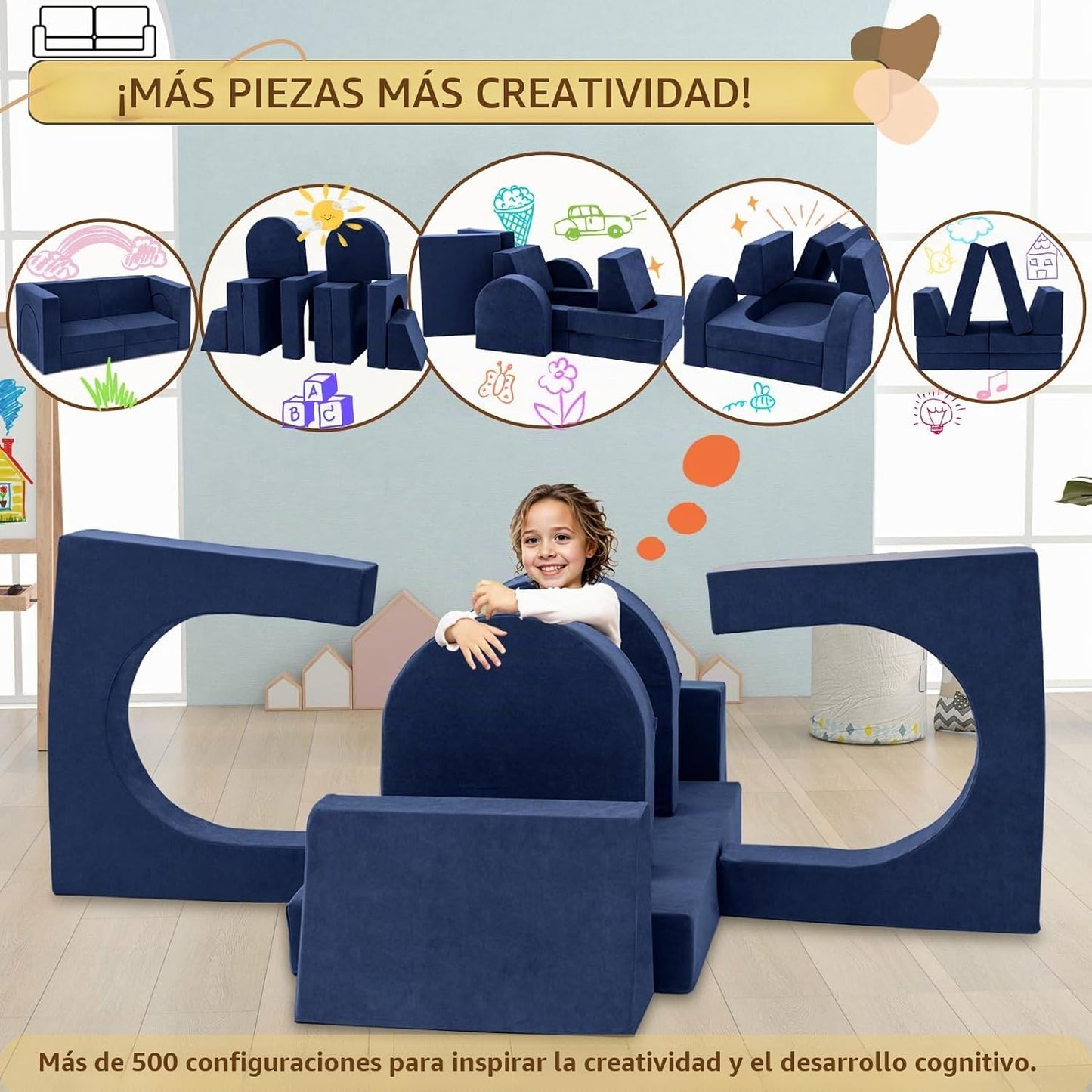 Fvkind Sofá de juego modular para niños de 10 piezas Sofá de juego...