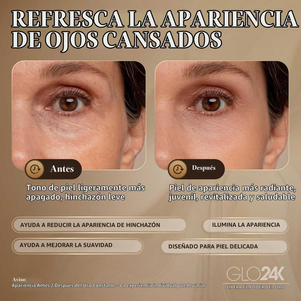 GLO24K Varita masajeadora de ojos calentada con vibración para el c...