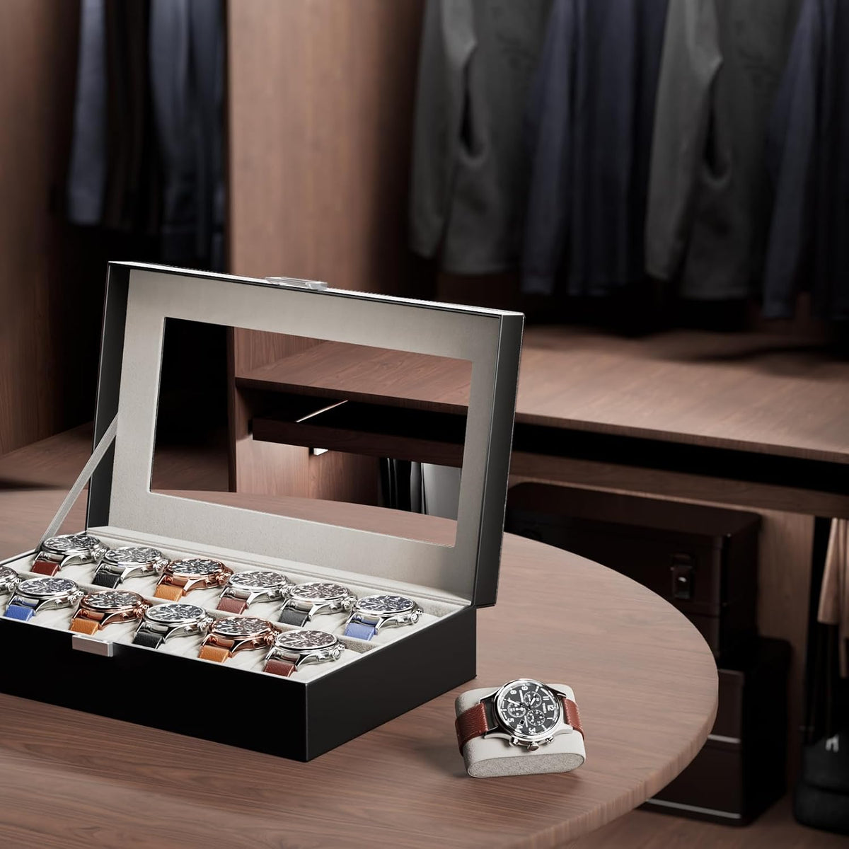 ProCase Organizador de caja de reloj, vitrina de 12 ranuras para re...