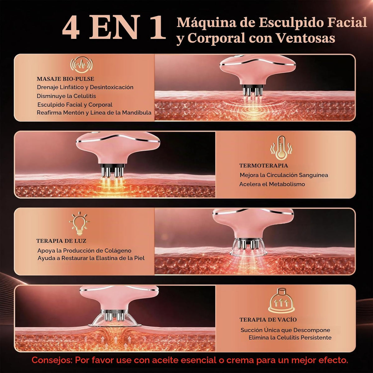 Cepillo linfático eléctrico para contorno facial para mandíbula y c...