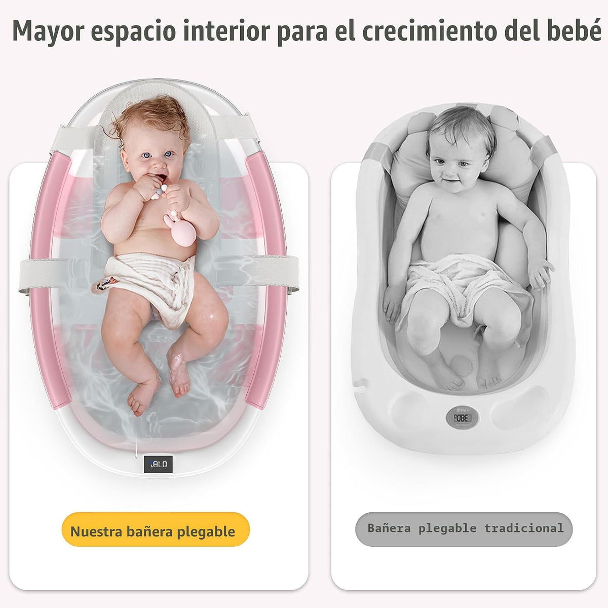 Bañera plegable para recién nacidos a niños pequeños de 0 a 36 mese...