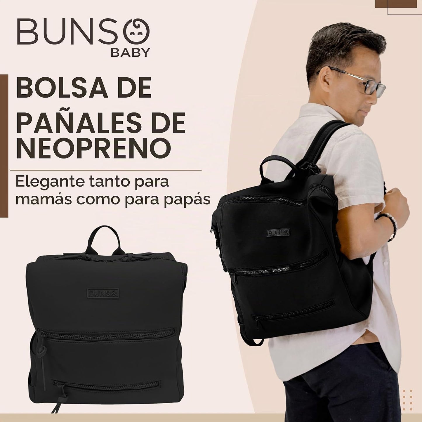 BUNSO Baby Bolsa de pañales de neopreno, mochila minimalista con bo...