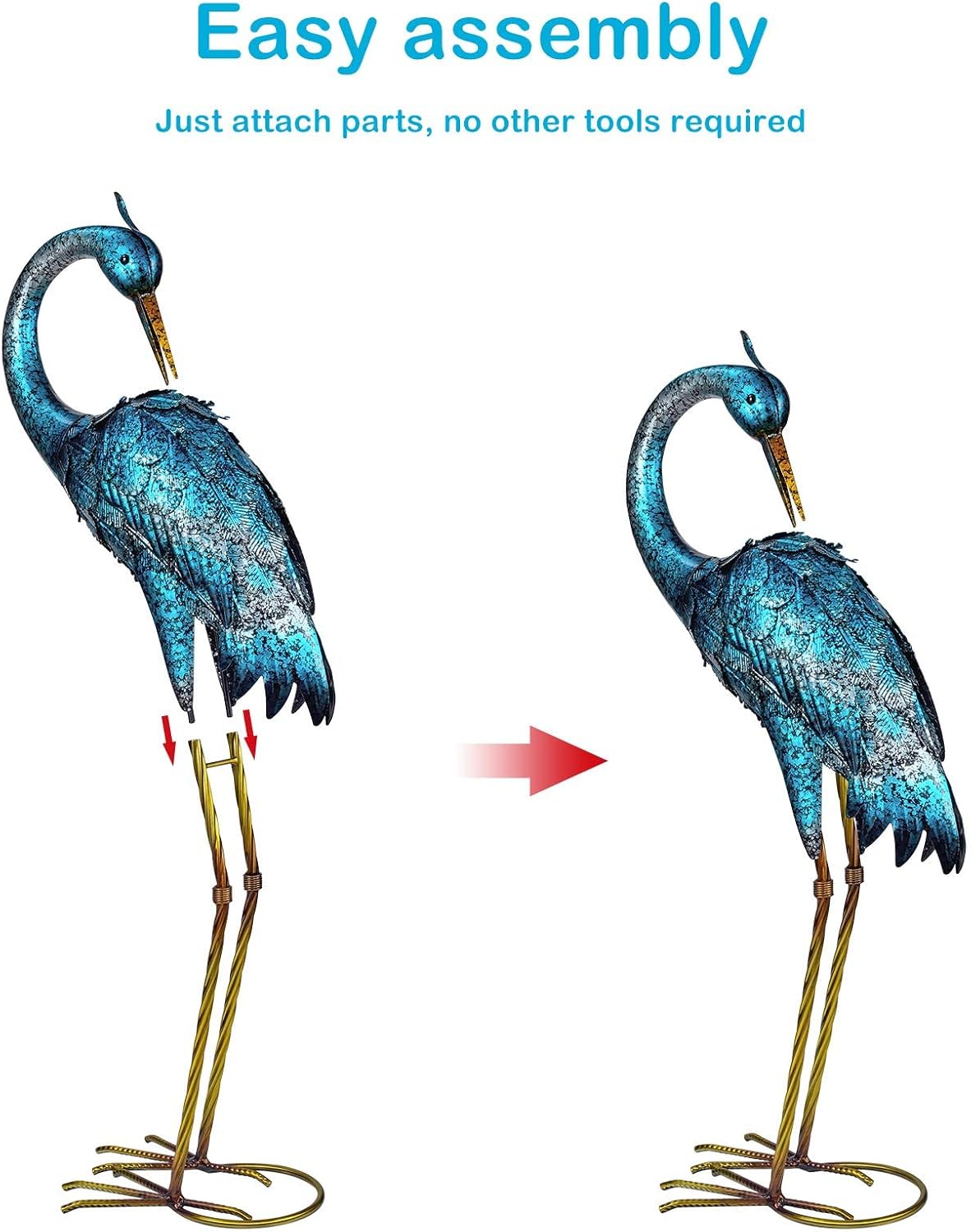 Kircust Blue Heron - Juego de 2 esculturas de jardín con grúa de me...