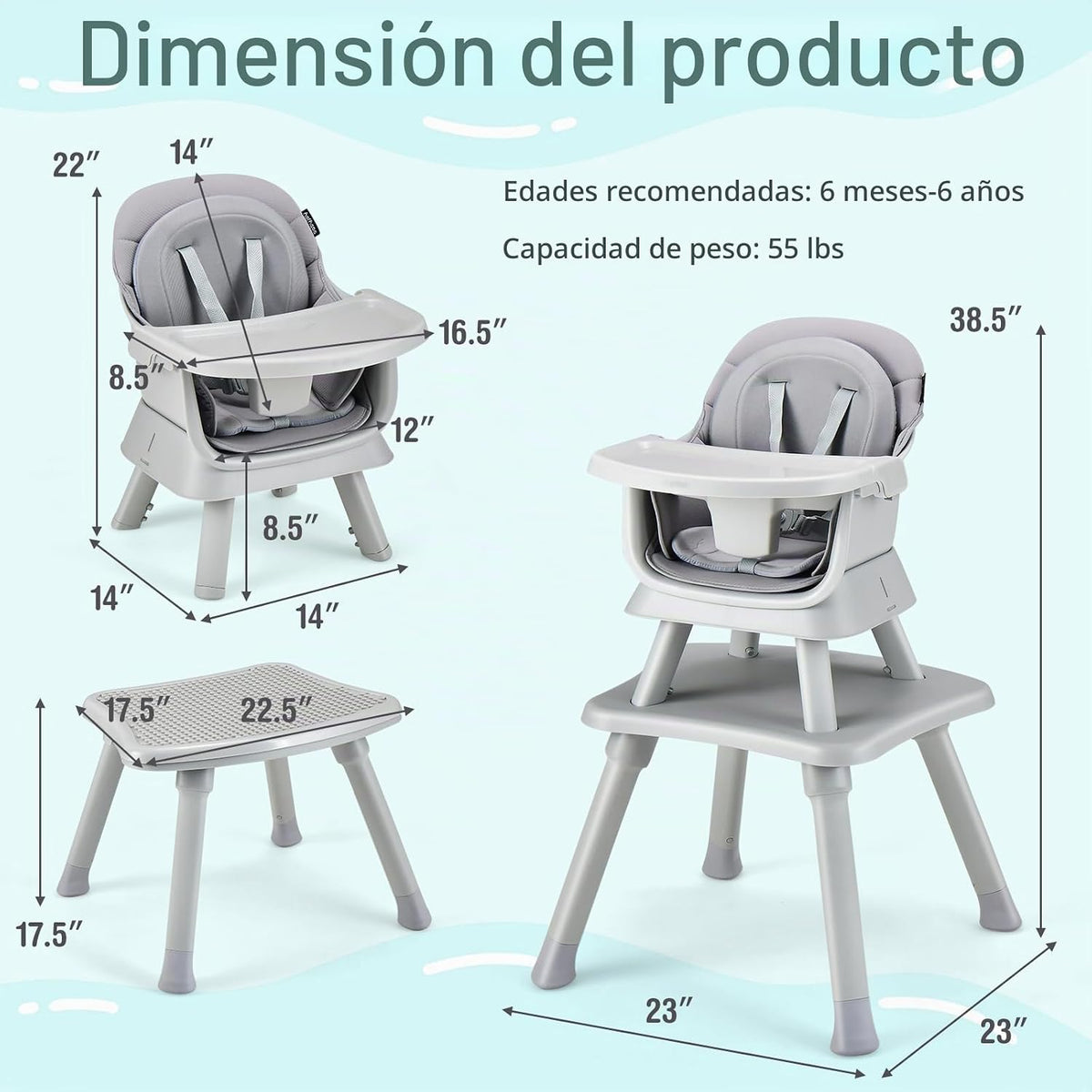 HONEY JOY Silla alta 8 en 1 para bebé, silla alta convertible para...