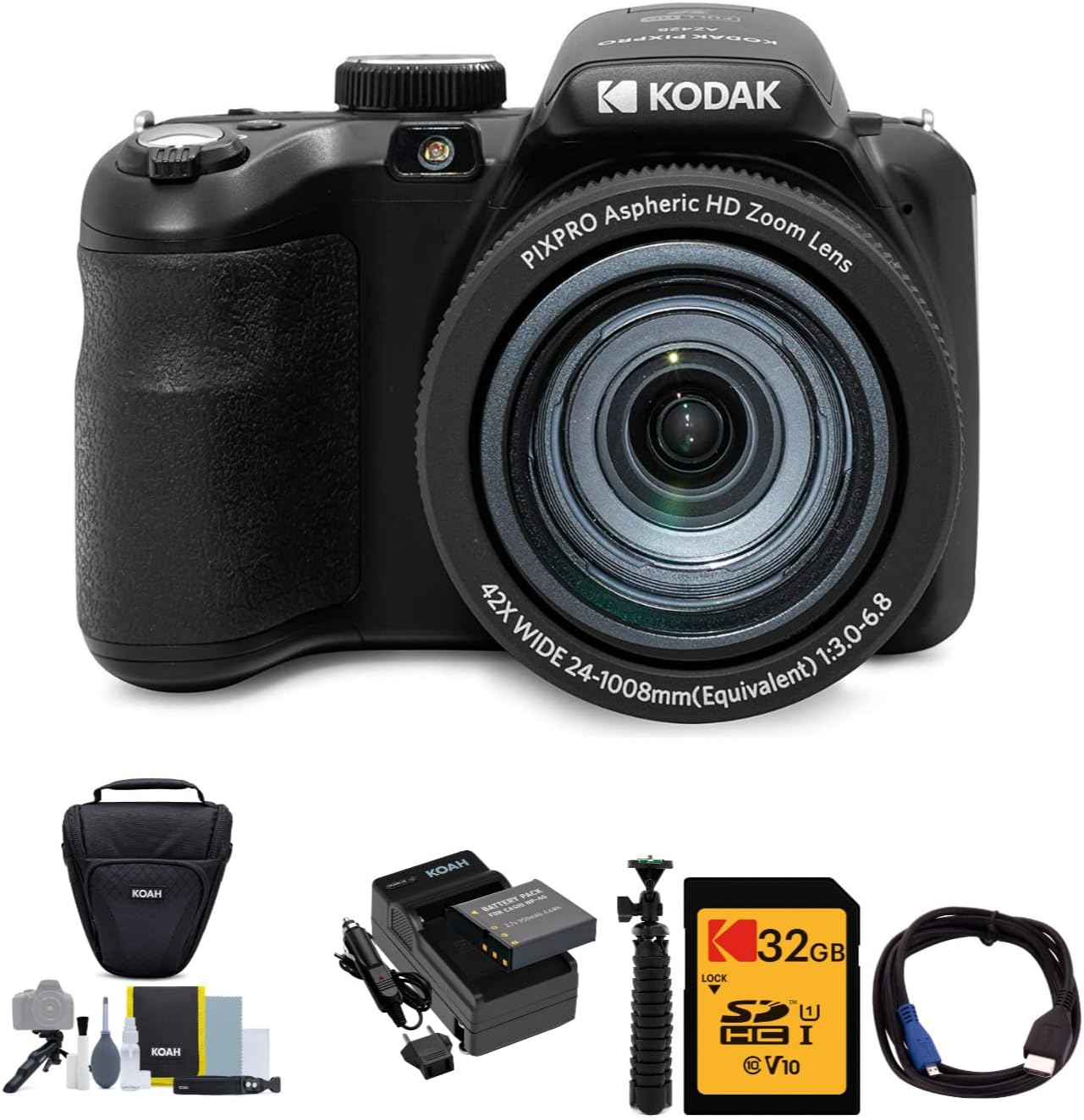 Paquete de cámara digital Kodak PIXPRO AZ425 Astro Zoom 20MP (negro...