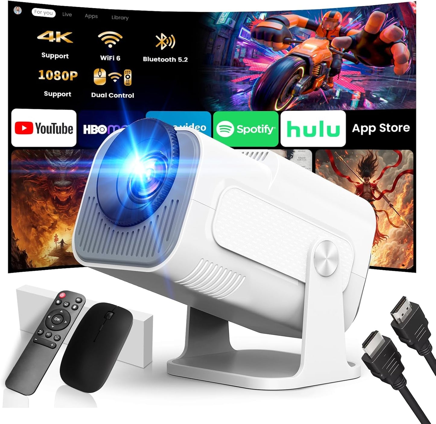 Mini proyector con WiFi y soporte Bluetooth 4K 1080P FHD 2026 Proye...