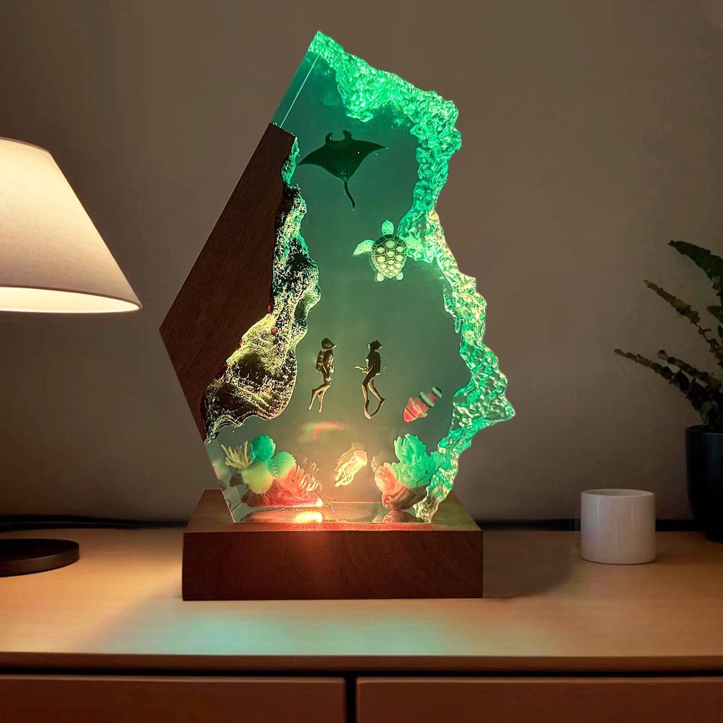 Lámpara hecha a mano de la resina del océano 3D, luz de la noche de...