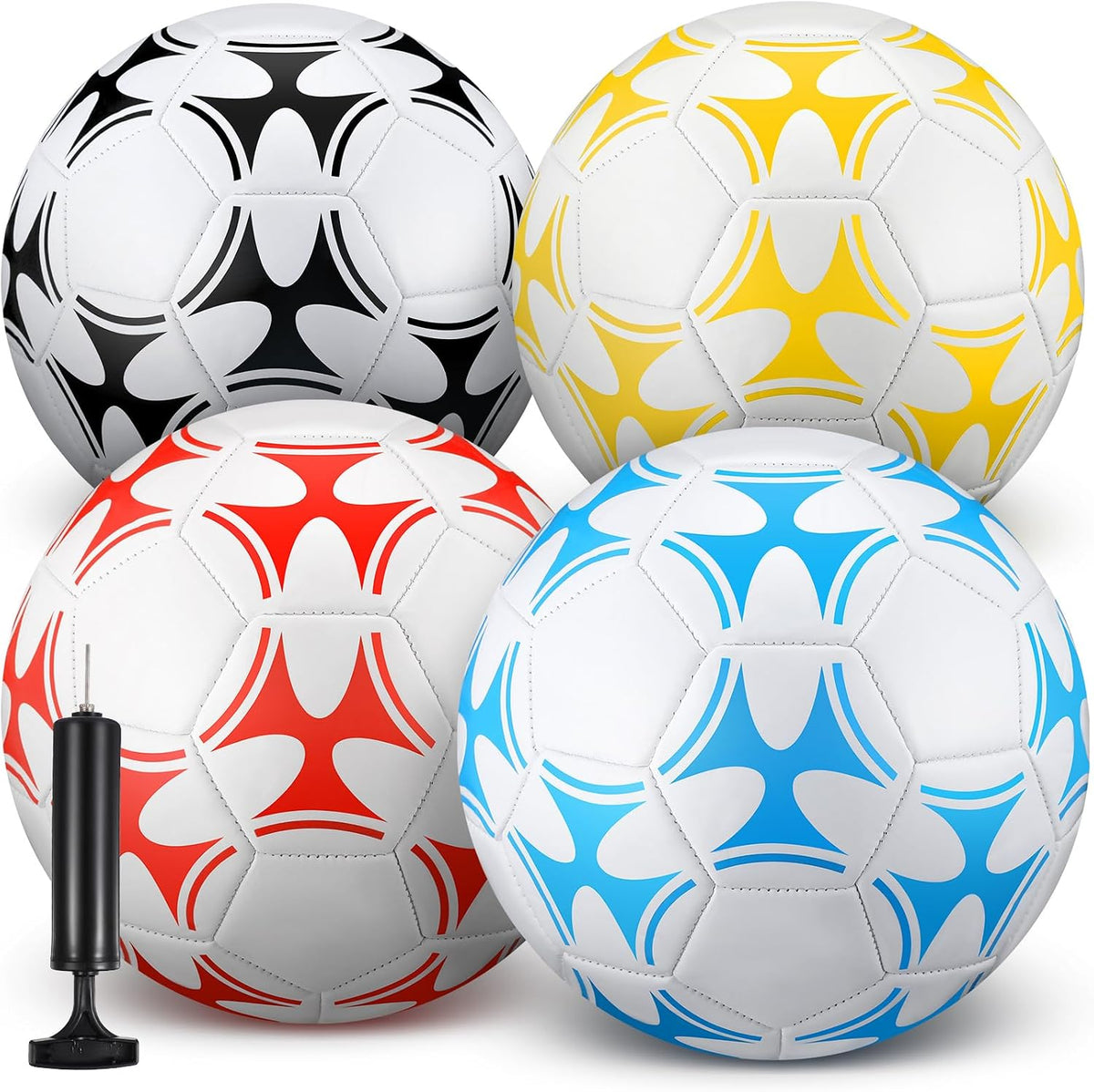 Tradder Paquete de 4 pelotas de fútbol con bomba, tamaño 3, 4, 5, p...