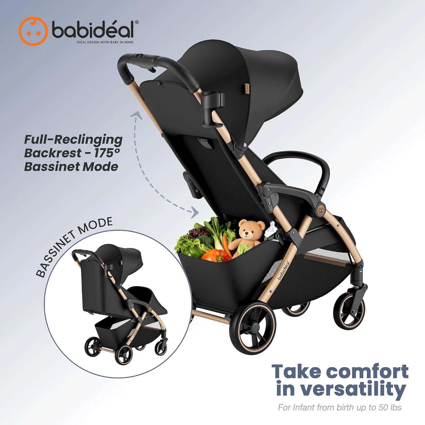 Babideal Cochecito de viaje ligero para bebé, cochecito auto plegab...