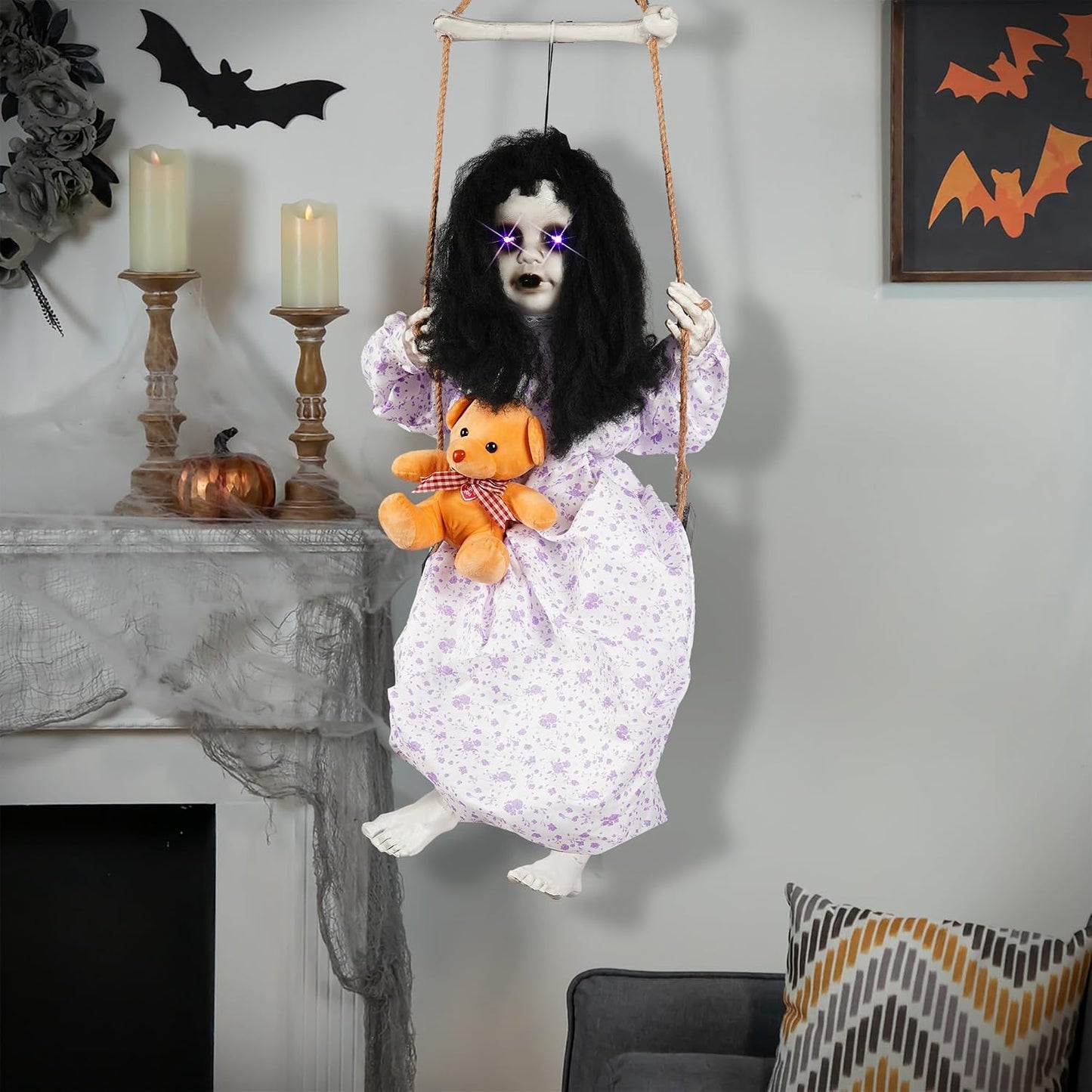 Hourleey Decoraciones de Halloween al aire libre, muñeca colgante o...