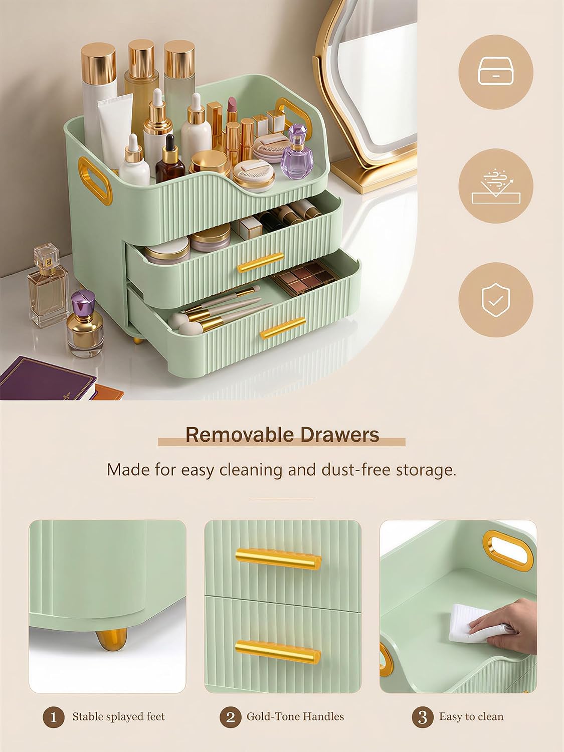 Booklov Organizador de maquillaje para encimera con cajones, caja d...