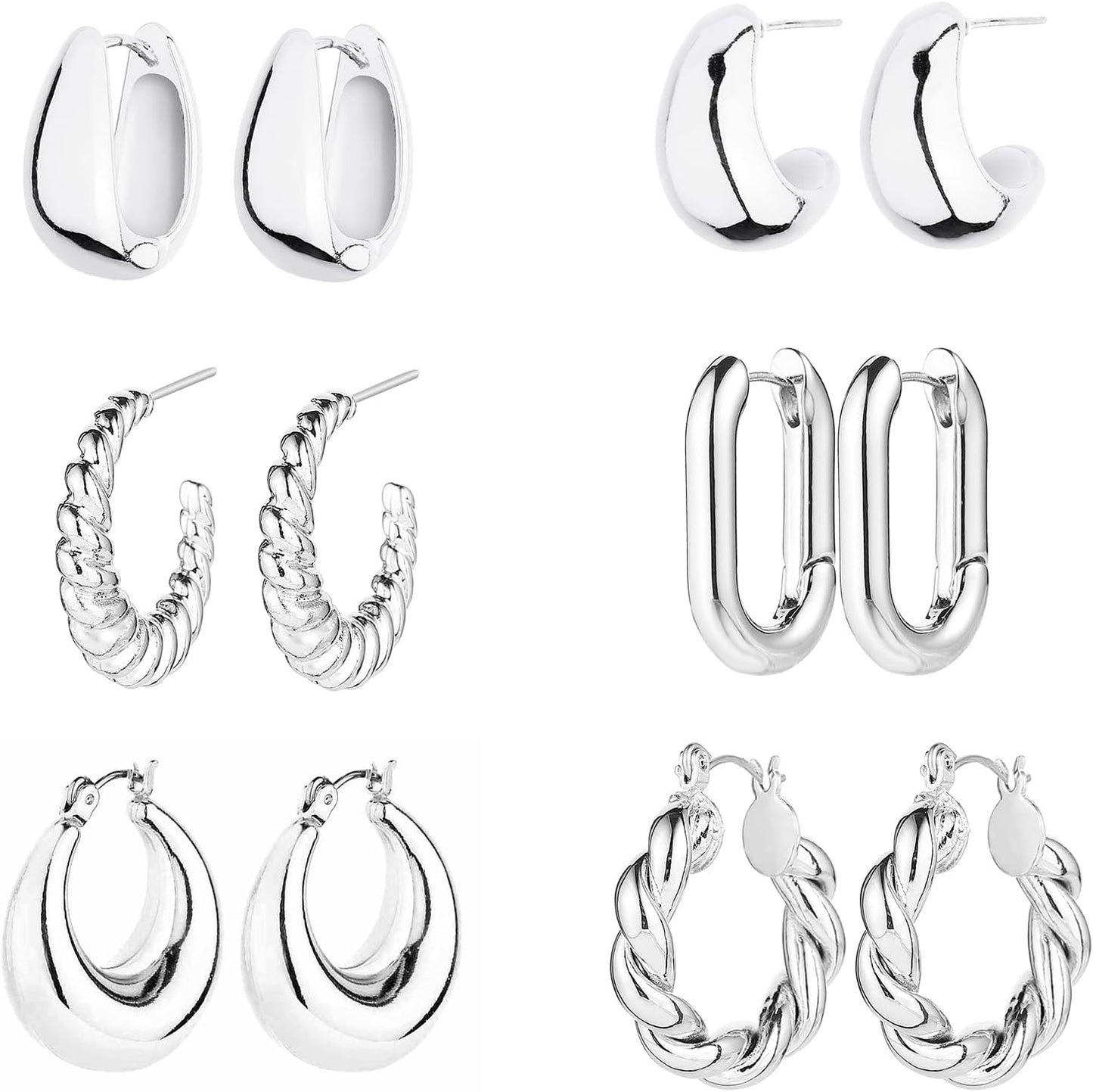 6 pares de aretes de aro chapados en oro de 14 quilates para mujer,...